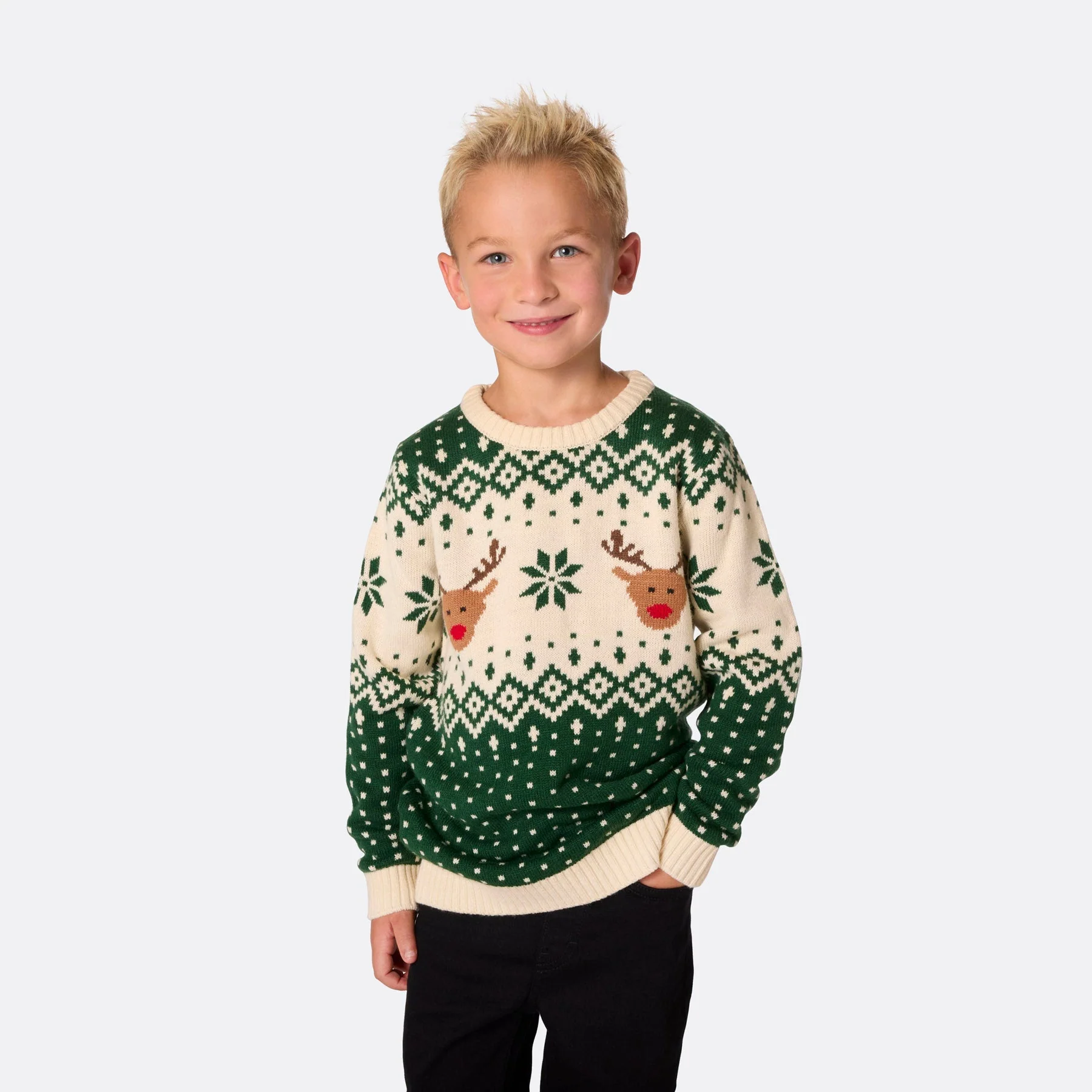 Grüner Retro Rentier Weihnachtspullover für die ganze Familie - Image 5