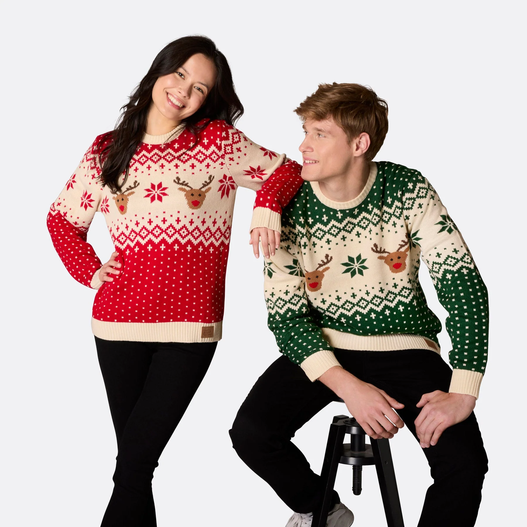 Roter Retro Rentier Weihnachtspullover Damen - Image 8
